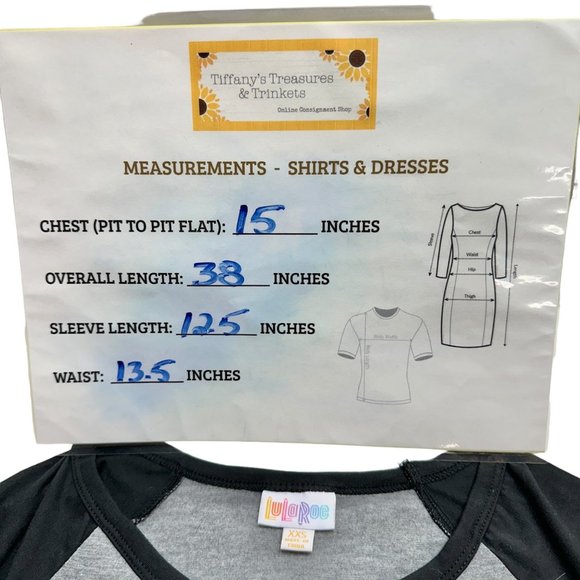 LuLaRoe Retired Julia Dress XXS Gray Body Black Raglan Short Sleeves FormFit NWT - Picture 8 of 9